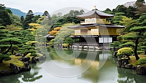 Tranquil scene of ancient pagoda in Seoul, generated by AI