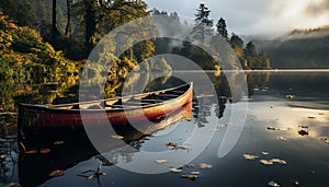 Tranquil scene canoeing on a peaceful pond surrounded by nature generated by AI