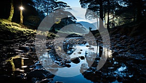 Tranquil scene mountain reflection in a serene, blue pond generated by AI