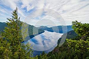 Tranquil Scene in Nature: Majestic Mountain Range Reflected on Lake