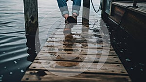 A person sitting on a dock with their feet in the water created with Generative AI