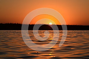 Dramatic sunset in Danube delta nature reserve