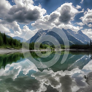 Tranquil scenery with snow castle in clouds.