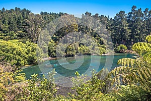 Tranquil scenery at Waikato River near Huka Falls, New Zealand
