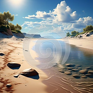 a tranquil seascape with the simplicity of untouched sands trending on artstation sharp focus