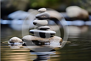 Tranquil and serene balanced stones in a zen meditation garden for perfect harmony and inner balance