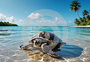 Tranquil Serenity: Sleeping Sea Turtle on Pristine Beach