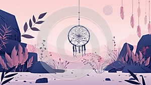 Tranquil Shamanic Dreamcatcher in a Minimalist Setting
