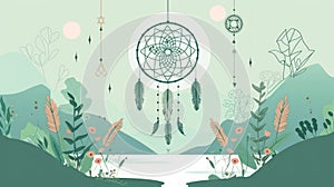 Tranquil Shamanic Dreamcatcher in a Minimalist Setting