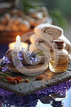 Tranquil Spa Ambiance with Candles, Flowers, and Towels