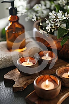 Tranquil Spa Ambiance with Candles, Flowers, and Towels