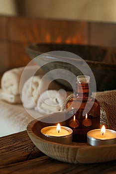 Tranquil Spa Ambiance with Candles, Flowers, and Towels