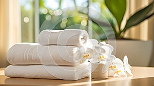 Tranquil Spa Escape. Serene Ambiance with Soft White Towels for Ultimate Relaxation