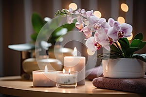 Tranquil Spa Interior: Serene Images of Relaxing Ambiance with Candles, Oils, and Soft Lighting