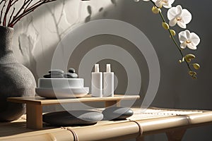 Zen Spa Ambiance, Serene Beauty Product Display, NAD+ boosting skincare products, Product Mockup