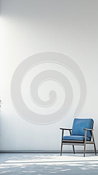 Tranquil space blue chair stands out against clean white backdrop