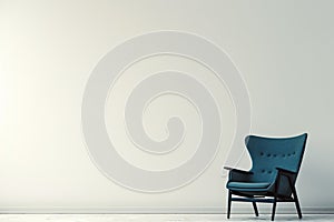 Tranquil space blue chair stands out against clean white backdrop