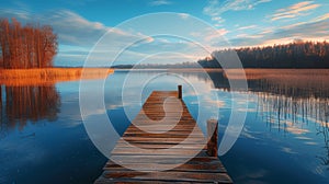 Tranquil Spring Time at a Secluded Lake With a Wooden Dock