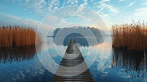 Tranquil Spring Time at a Secluded Lake With a Wooden Dock