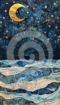 Tranquil starry night sky with crescent moon, symbolizing ramadan s spiritual significance