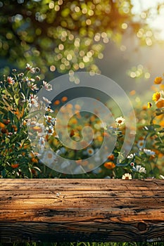 Tranquil Summer Morning in Blossoming Wildflower Meadow with Golden Sun Rays