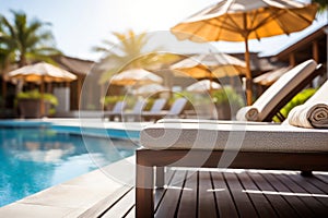 Tranquil sun lounger by hotel pool, a paradise for summer vacations