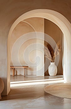 Serene Modern Interior With Archways, Natural Light, and Minimalist Decor photo