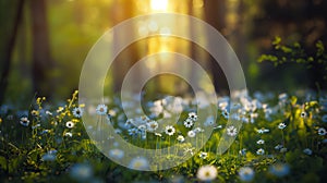 Tranquil Sunset Over a Wildflower Meadow in the Forest