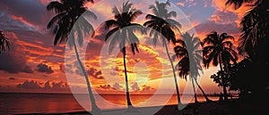 Tranquil Sunset Palm Trees Silhouetted Against A Vibrant Caribbean Sky