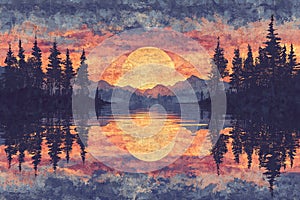 Tranquil Sunset Reflections Pattern with Warm Tones and Serene Vibes
