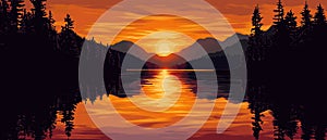 Tranquil Sunset Reflections Pattern with Warm Tones and Serene Vibes photo