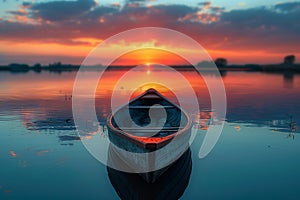 Tranquil sunset view with a canoe