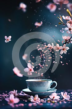 Tranquil Tea Cup Amidst Floating Blossoms