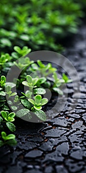 Tranquil Thyme Tilt-shift Photography Of Green Plant On Black Shingle