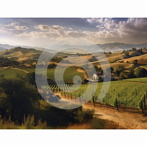 Tranquil Tuscany: A Picturesque Vineyard Landscape Under the Italian Sun