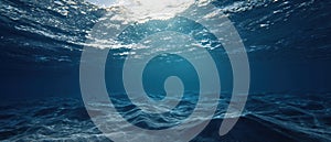 The tranquil underwater scene showcasing sunlight filtering through ocean waves. AI generated image