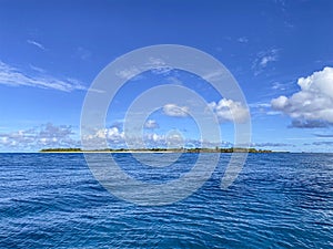 Tranquil View of Fuvahmulah Island from Boat at Sea