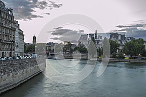 Tranquil water flowing through Paris