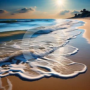 tranquil waves gently touching the unblemished summer sand trending on artstation sharp focus