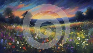 A tranquil wildflower meadow landscape. Abstract art.