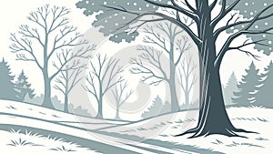 Tranquil winter forest landscape with bare trees and winding path. vector design Generative AI
