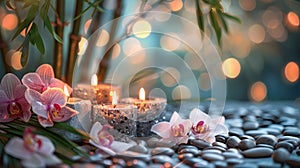 Tranquil Zen Ambience: Aromatherapy Candles, Oils, Potpourri, Stones, Glass, Dots, Orchids, and Bamboo for Relaxation