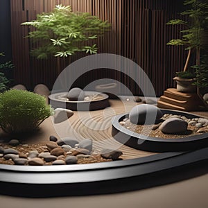 A tranquil zen garden with raked gravel, rocks, and minimalist plantings Calm and meditative space1