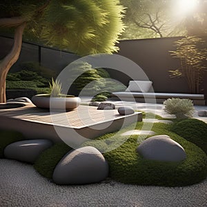 A tranquil zen garden with raked gravel, rocks, and minimalist plantings Calm and meditative space3