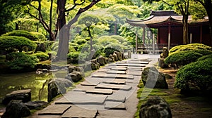 A tranquil zen path leading to a place of serenity and contemplatio