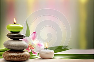 Tranquil Zen Spa Experience: Banner Relaxation Among Stacked Stones and Serene Scene. Beauty Salon Massage Atmosphere. Generative