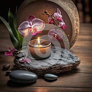 Tranquil Zen Spa Experience: Banner Relaxation Among Stacked Stones and Serene Scene. Beauty Salon Massage Atmosphere. Generative