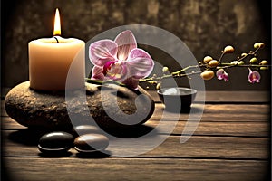 Tranquil Zen Spa Experience: Banner Relaxation Among Stacked Stones and Serene Scene. Beauty Salon Massage Atmosphere. Generative