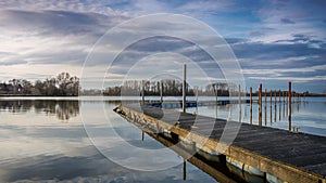 Tranquility At The Lake - With Blue Cloudy Sky