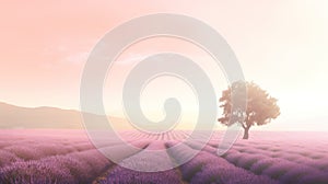 Tranquility in a lavender field under a soft pink sunset. AI Generated